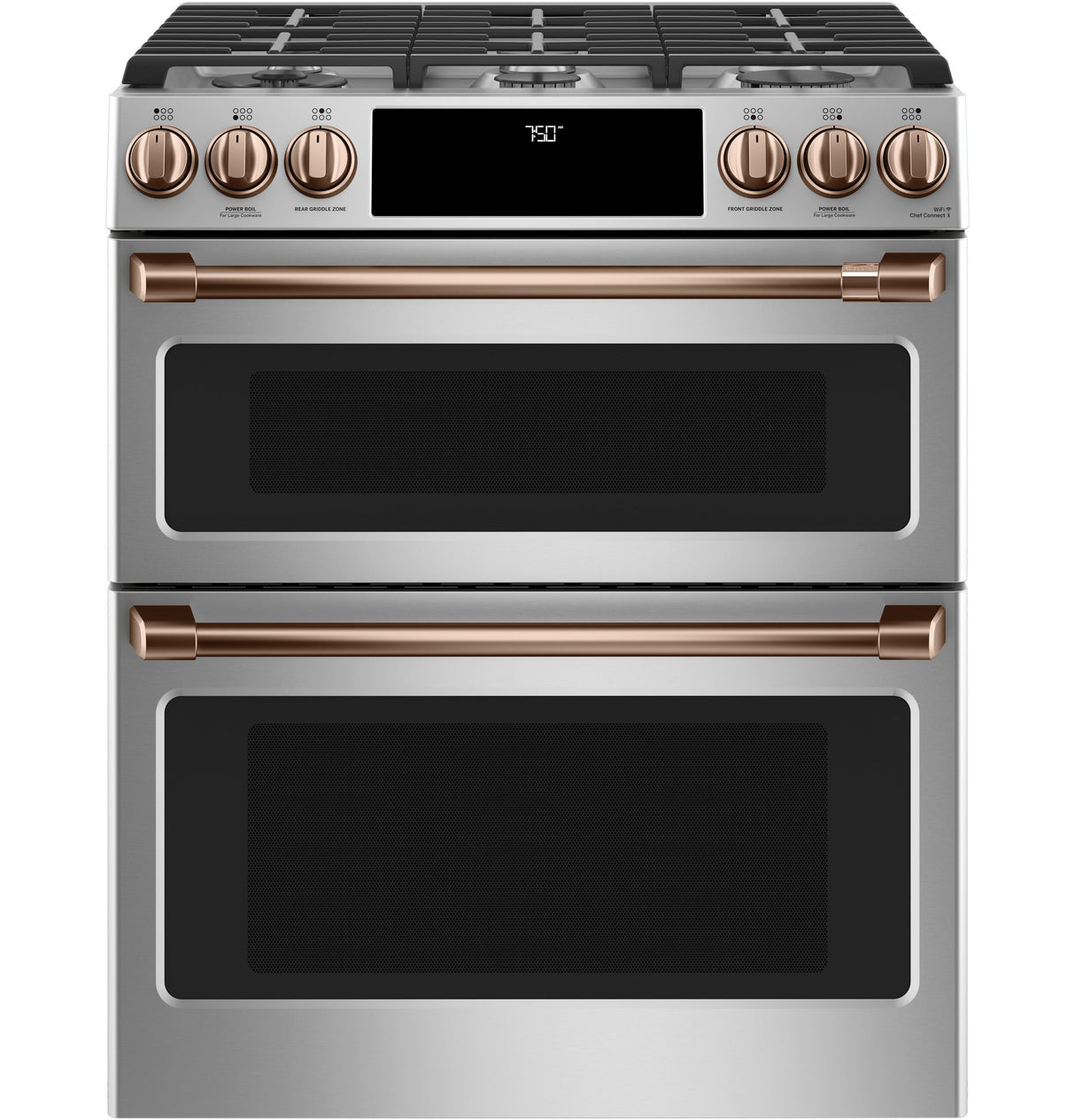 Café 30" Smart Slide-In, Front-Control, Gas Double-Oven Range with Convection