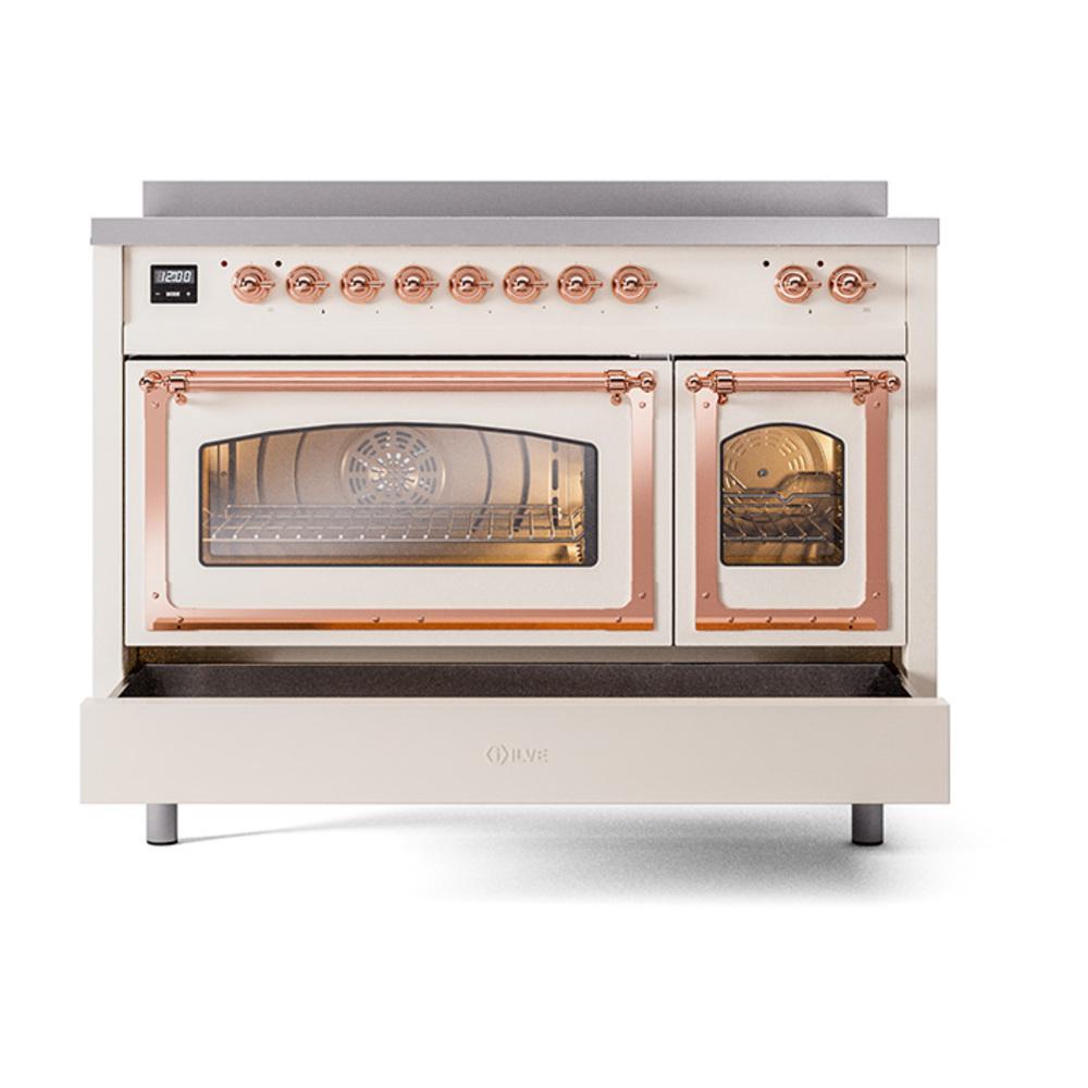 ILVE UNI486NMPAWP Nostalgie II Noblesse 48 inch Induction Range (Triple Glass Door, Antique White, Copper)