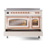 ILVE UNI486NMPAWP Nostalgie II Noblesse 48 inch Induction Range (Triple Glass Door, Antique White, Copper)