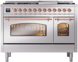 Nostalgie II 48 Inch Dual Fuel Natural Gas Freestanding Range in Stainless Steel with Copper Trim