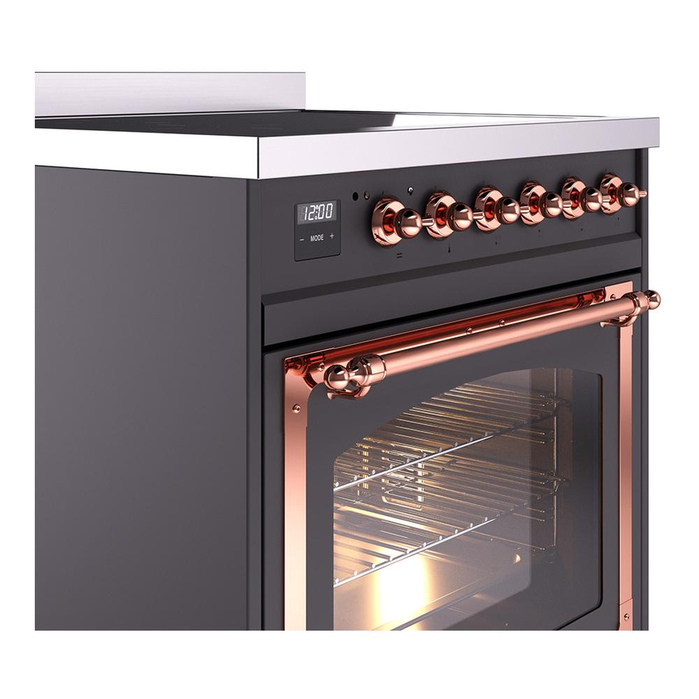 ILVE UNI304NMPMGP Nostalgie II Noblesse 30 inch Induction Range (Triple Glass Door, Graphite Matte, Copper)