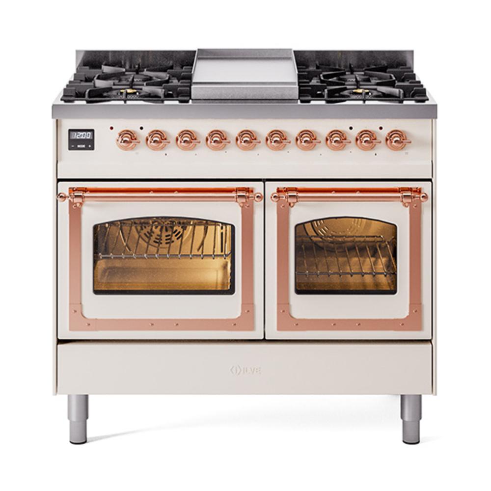 ILVE UND40FNMPAWPLP Nostalgie II Noblesse 40 inch Dual Fuel Range (Liquid Propane, Triple Glass Door, Antique White, Copper)