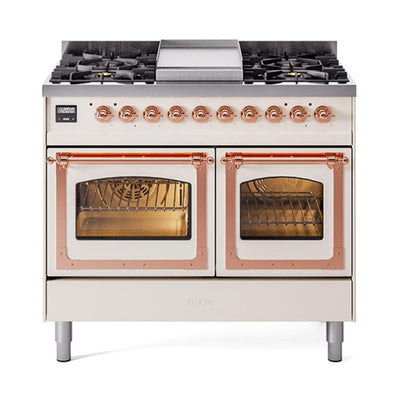ILVE UND40FNMPAWPLP Nostalgie II Noblesse 40 inch Dual Fuel Range (Liquid Propane, Triple Glass Door, Antique White, Copper)