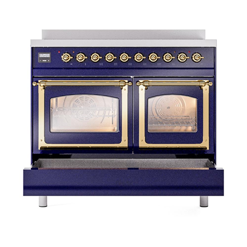 ILVE UNDI406NMPMBG Nostalgie II Noblesse 40 inch Induction Range (Triple Glass Door, Midnight Blue, Brass)