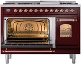 Nostalgie II 48 Inch Dual Fuel Liquid Propane Freestanding Range in Burgundy with Copper Trim