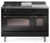 Nostalgie II 48 Inch Dual Fuel Liquid Propane Freestanding Range in Glossy Black with Bronze Trim