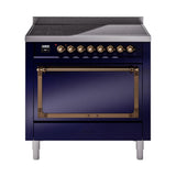 ILVE UNI366QNMPMBB Nostalgie II Noblesse 36 inch Induction Range (Solid Door, Midnight Blue, Burnished)