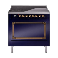 ILVE UNI366QNMPMBB Nostalgie II Noblesse 36 inch Induction Range (Solid Door, Midnight Blue, Burnished)