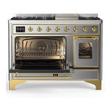 ILVE UM48FNR3SSG Majestic III 48 inch Dual Fuel Range with 8 Burners and Griddle, Dual Function Burner up to 25,000 BTU (Natural Gas, Triple Glass Door, Stainless Steel, Brass)
