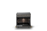 36"W. Induction Range (Finish: Damascus Gray, Trim: Brushed Brass)