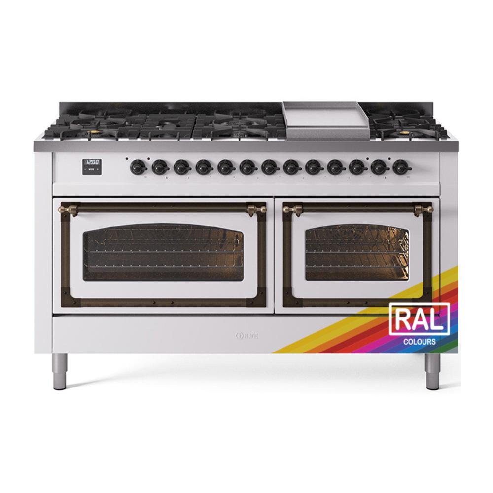 ILVE UN60FNMPRABLP Nostalgie II Noblesse 60 inch Dual Fuel Range (9 Sealed Burners + Griddle, Liquid Propane, Triple Glass Door, RAL, Burnished)
