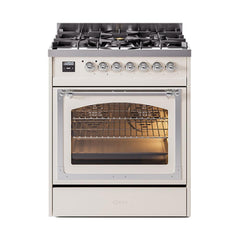 ILVE UN30NMPAWC Nostalgie II Noblesse 30 inch Dual Fuel Range (Natural Gas, Triple Glass Door, Antique White, Chrome)