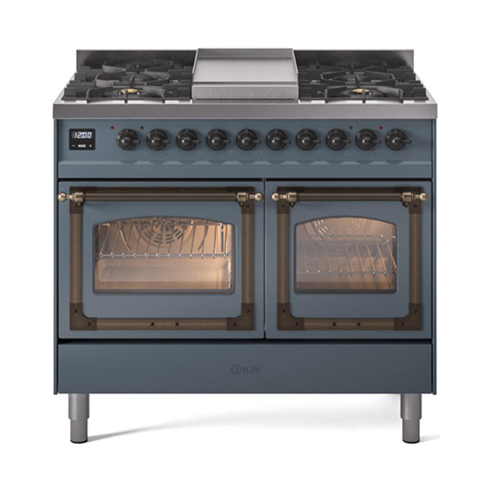 ILVE UND40FNMPBGBLP Nostalgie II Noblesse 40 inch Dual Fuel Range (Liquid Propane, Triple Glass Door, Blue Grey, Burnished)