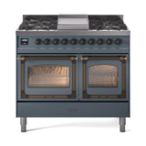 ILVE UND40FNMPBGBLP Nostalgie II Noblesse 40 inch Dual Fuel Range (Liquid Propane, Triple Glass Door, Blue Grey, Burnished)