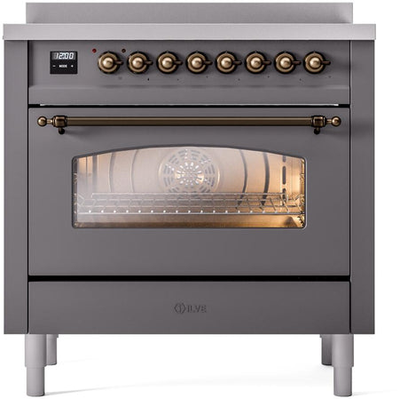 Nostalgie II 36 Inch Electric Freestanding Range in Matte Graphite with Bronze Trim