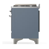 ILVE UM60FSQNR3BGC Majestic III 60 inch Dual Fuel Range with 7 Burners, Griddle and French Top, Dual Function Burner with up to 25,000 BTU (Natural Gas, Solid Door, Blue Grey, Chrome)