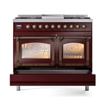 ILVE UND40FNMPBUBLP Nostalgie II Noblesse 40 inch Dual Fuel Range (Liquid Propane, Triple Glass Door, Burgundy, Burnished)