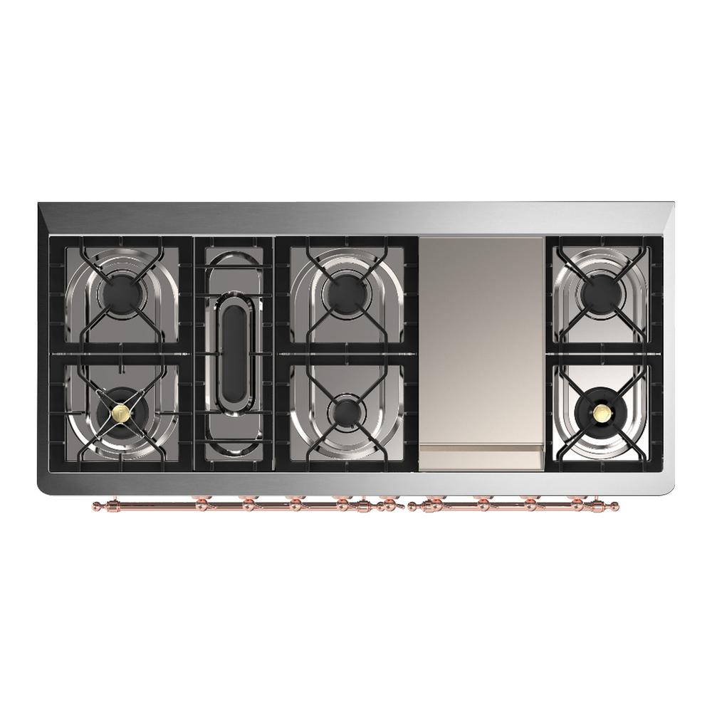 ILVE UM60FNR3BUPLP Majestic III 60 inch Dual Fuel Range with 9 Burners and Griddle, Dual Function Burner up to 25,000 BTU (Liquid Propane, Triple Glass Door, Burgundy, Copper)