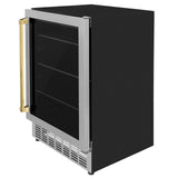 ZLINE 24" Autograph Edition 154 Can Beverage Cooler Fridge with Adjustable Shelves in Stainless Steel with Polished Gold Accents (RBVZ-US-24-G)