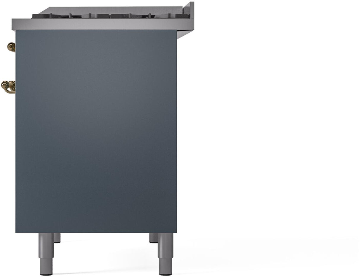 Nostalgie II 40 Inch Dual Fuel Natural Gas Freestanding Range in Blue Grey with Brass Trim