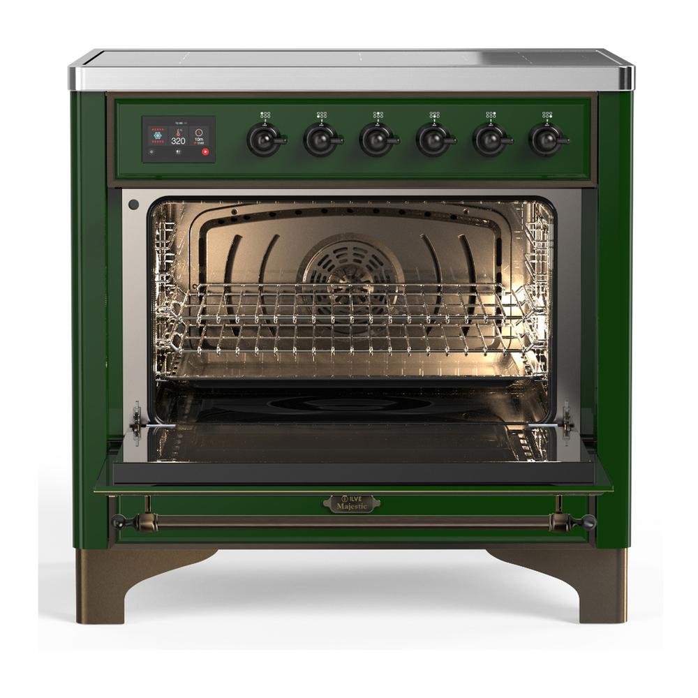 ILVE UMIB36QNR3EGB Majestic III 36 inch Induction Range with 6 Elements, 3.5 cu. ft. Total Oven Capacity (Solid Door, Emerald Green, Burnished)