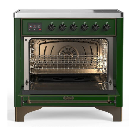 ILVE UMIB36QNR3EGB Majestic III 36 inch Induction Range with 6 Elements, 3.5 cu. ft. Total Oven Capacity (Solid Door, Emerald Green, Burnished)