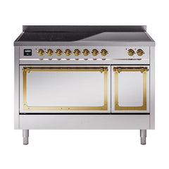 ILVE UNI486QNMPSSG Nostalgie II Noblesse 48 inch Induction Range (Solid Door, Stainless Steel, Brass)