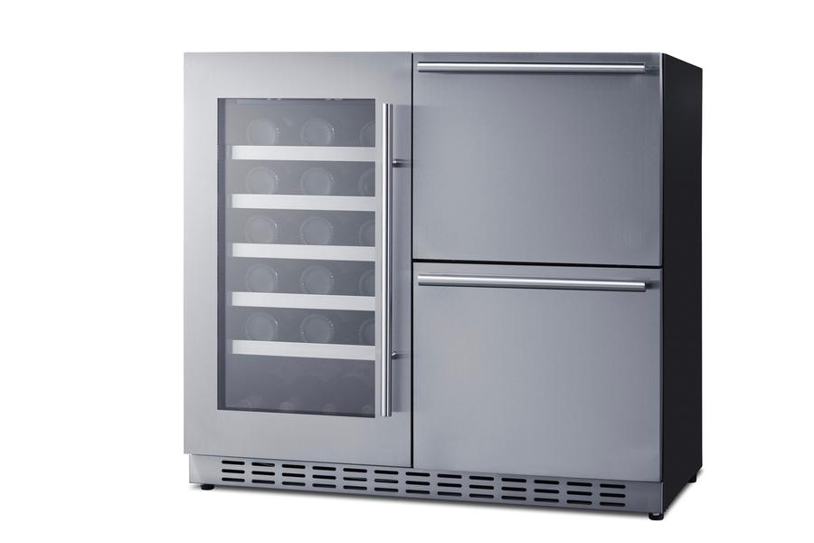 36" Wide Combination Wine Cellar & 2-drawer Refrigerator, ADA Compliant