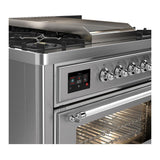 ILVE UM36FNR3SSCLP Majestic III 36 inch Dual Fuel Range with 6 Black Brass Burners and Griddle, Dual Function Burner up to 25,000 BTU (Triple Glass Door, Stainless Steel, Chrome, Liquid Propane)