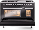 Professional Plus II 48 Inch Dual Fuel Liquid Propane Freestanding Range in Glossy Black with Trim