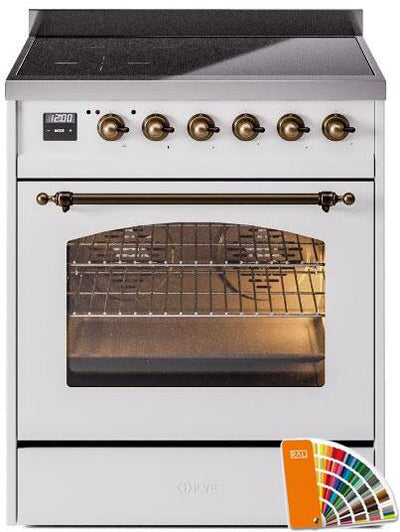 Nostalgie II 30 Inch Electric Freestanding Range in RAL Custom Color with Bronze Trim