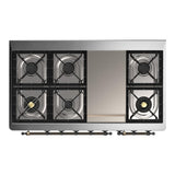 ILVE UM48FNR3BKB Majestic III 48 inch Dual Fuel Range with 8 Burners and Griddle, Dual Function Burner up to 25,000 BTU (Natural Gas, Triple Glass Door, Glossy Black, Burnished)