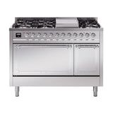 ILVE UN48FQNMPSSC Nostalgie II Noblesse 48 inch Dual Fuel Range (8 Sealed Burners + Griddle, Natural Gas, Solid Door, Stainless Steel, Chrome)
