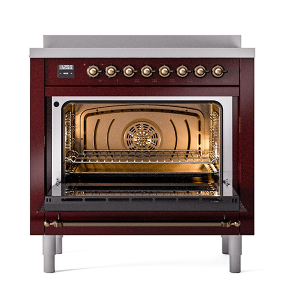ILVE UNI366NMPBUB Nostalgie II Noblesse 36 inch Induction Range (Triple Glass Door, Burgundy, Burnished)