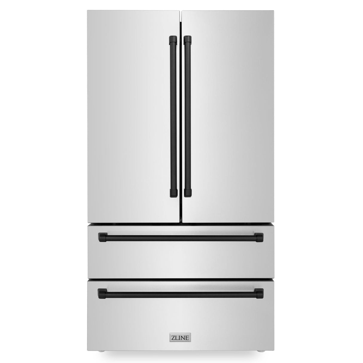 ZLINE 36" Autograph Edition 22.5 cu. ft Freestanding French Door Refrigerator with Ice Maker in Fingerprint Resistant Stainless Steel with Accents (RFMZ-36) [Color: Matte Black Accents]