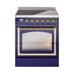 ILVE UNI304NMPMBG Nostalgie II Noblesse 30 inch Induction Range (Triple Glass Door, Midnight Blue, Brass)