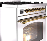 Nostalgie II 30 Inch Dual Fuel Natural Gas Freestanding Range in Stainless Steel with Brass Trim
