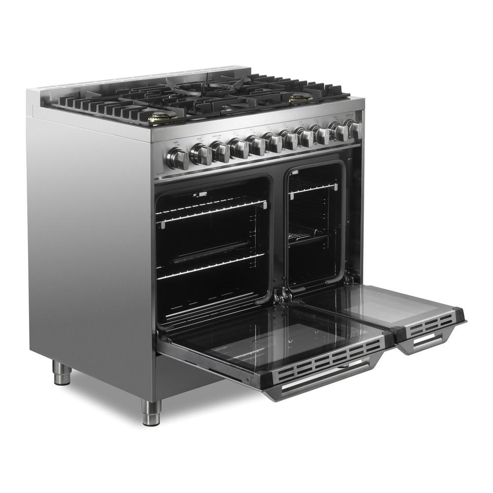 Verona VUFSGG365DSS 36 inch Ultima Collection Double Oven Gas Range with 5 Brass Burners, 4.1 cu. ft. Oven Total Capacity