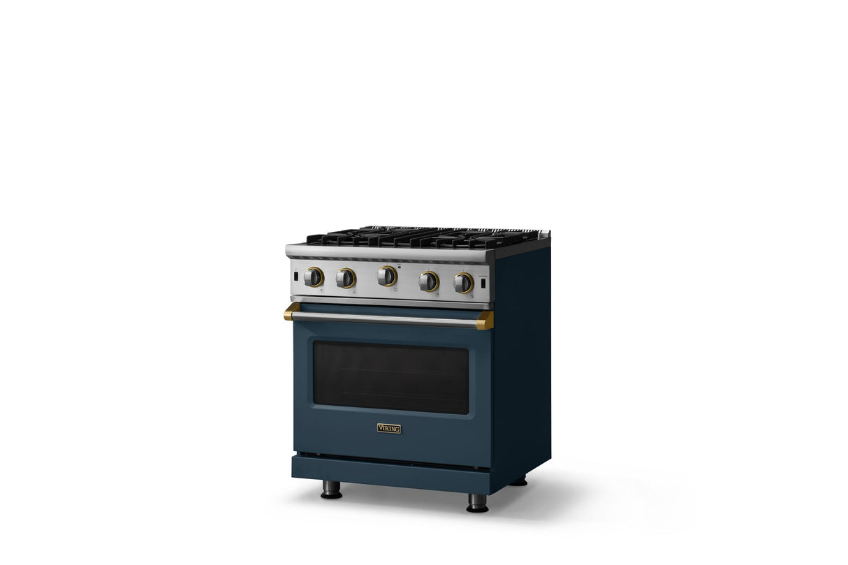 30"W. Open Burner Gas Range (Finish: Squall, Trim: Brushed Brass, Fuel: Propane)