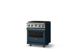 30"W. Open Burner Gas Range (Finish: Squall, Trim: Brushed Brass, Fuel: Propane)