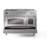 ILVE UN48FSNMPSSCLP Nostalgie II Noblesse 48 inch Dual Fuel Range (5 Sealed Burners + Griddle + French Top, Liquid Propane, Triple Glass Door, Stainless Steel, Chrome)