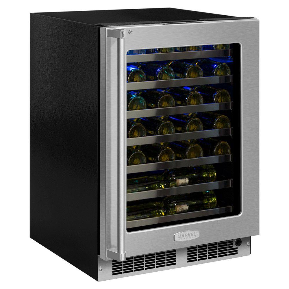 24-In Professional Built-In High Efficiency Single Zone Wine Refrigerator with Door Style - Stainless Steel Frame Glass, Door Swing - Right
