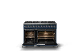 48"W. Dual Fuel Range (Burner: 8b, Finish: Slate Blue, Trim: Polished Chrome, Fuel: Natural Gas)
