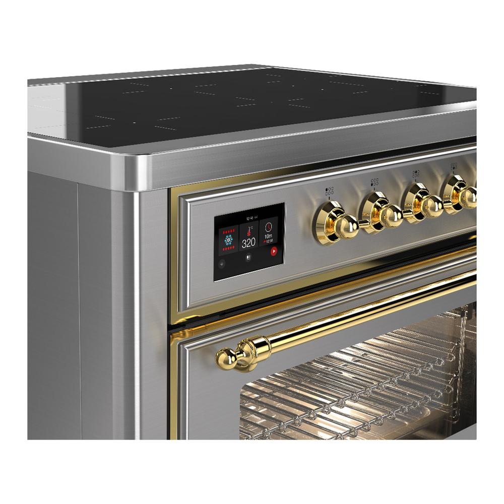 ILVE UMIB36NR3SSG Majestic III 36 inch Induction Range with 6 Elements, 3.5 cu. ft. Total Oven Capacity (Triple Glass Door, Stainless Steel, Brass)