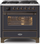 Majestic II 36 Inch Dual Fuel Natural Gas Freestanding Range in Matte Graphite with Bronze Trim