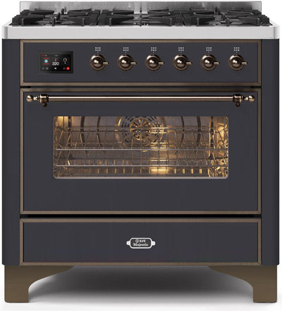 Majestic II 36 Inch Dual Fuel Natural Gas Freestanding Range in Matte Graphite with Bronze Trim