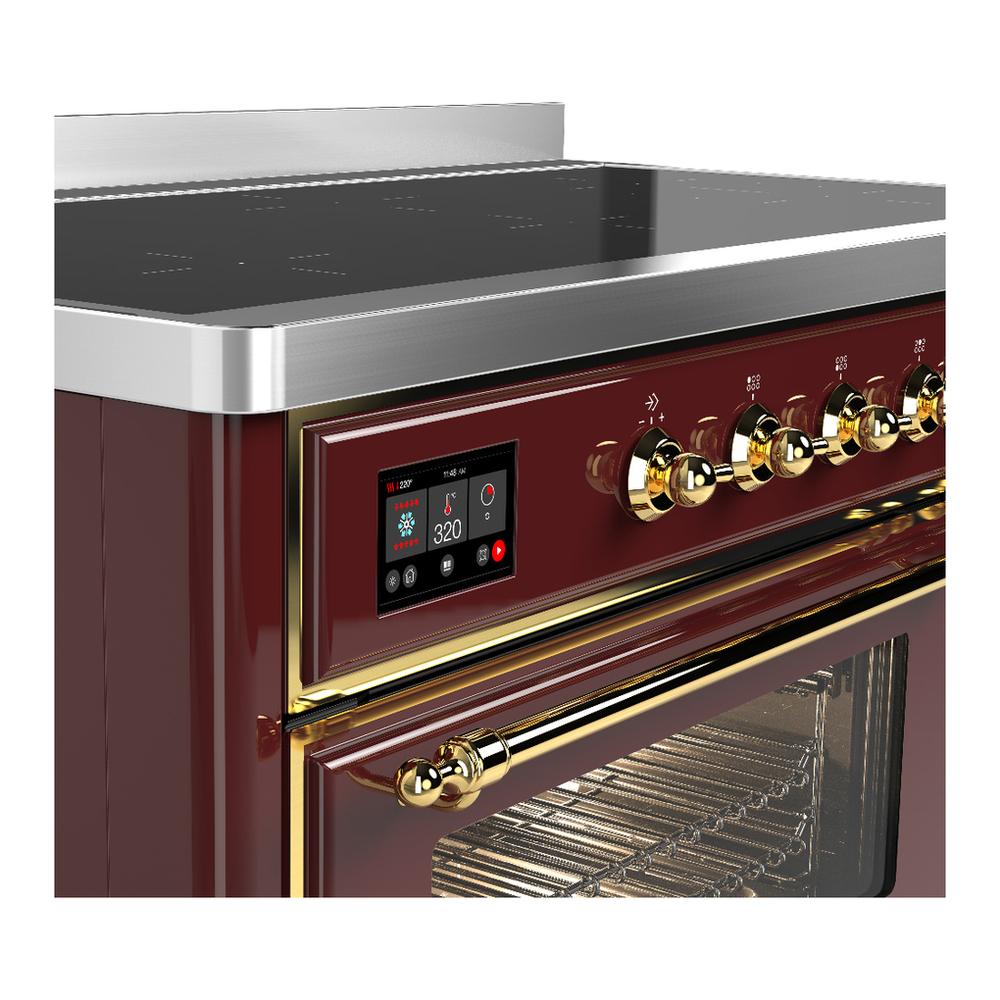ILVE UMIB48NR3BUG Majestic III 48 inch Induction Range with 6 Elements, 5.02 cu. ft. Total Oven Capacity (Triple Glass Door, Burgundy, Brass)