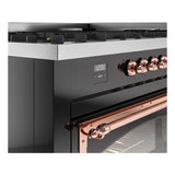 ILVE UN60FNMPBKPLP Nostalgie II Noblesse 60 inch Dual Fuel Range (9 Sealed Burners + Griddle, Liquid Propane, Triple Glass Door, Glossy Black, Copper)