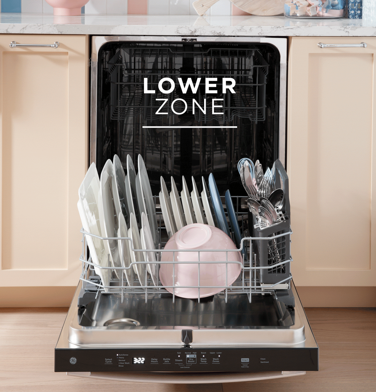 GE® ENERGY STAR® Top Control with Stainless Steel Interior Dishwasher with Sanitize Cycle