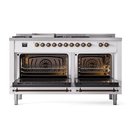 ILVE UN60FSQNMPRAB Nostalgie II Noblesse 60 inch Dual Fuel Range (7 Sealed Burners + Griddle + French Top, Natural Gas, Solid Door, RAL, Burnished)